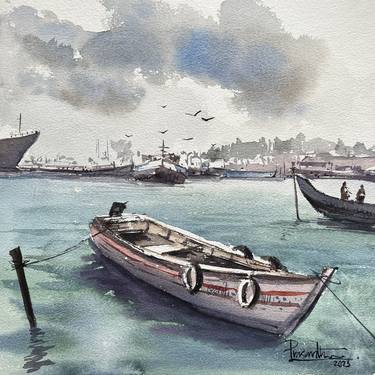 Original Art Deco Boat Paintings by Prasanth KP