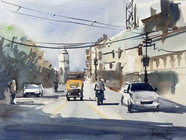 Street view Watercolor Painting thumb