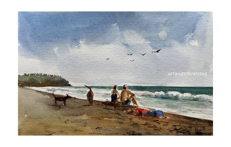 Original Art Deco Beach Painting by Prasanth KP