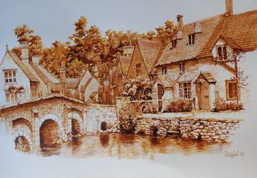 English village .49.5 - 34.5 cm graphics, watercolor, ink thumb