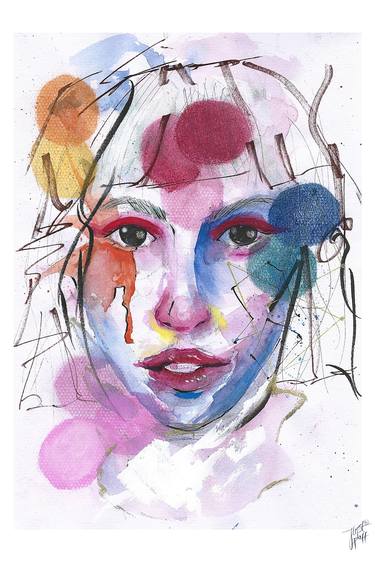 Print of Abstract Portrait Mixed Media by Just Puff