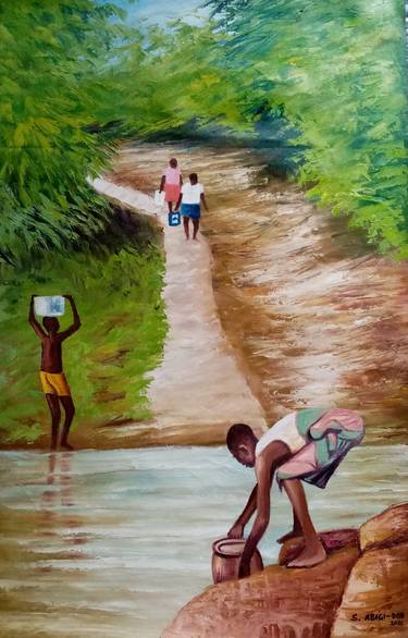 Print of Fine Art Rural life Paintings by Michael Sowah Abigi-Doo Okpoti