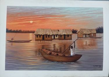 Print of Boat Paintings by Michael Sowah Abigi-Doo Okpoti