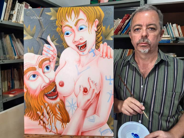 Original Expressionism Erotic Painting by Joao Werner