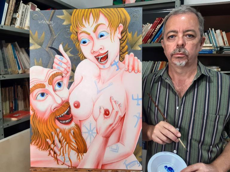 Original Expressionism Erotic Painting by Joao Werner