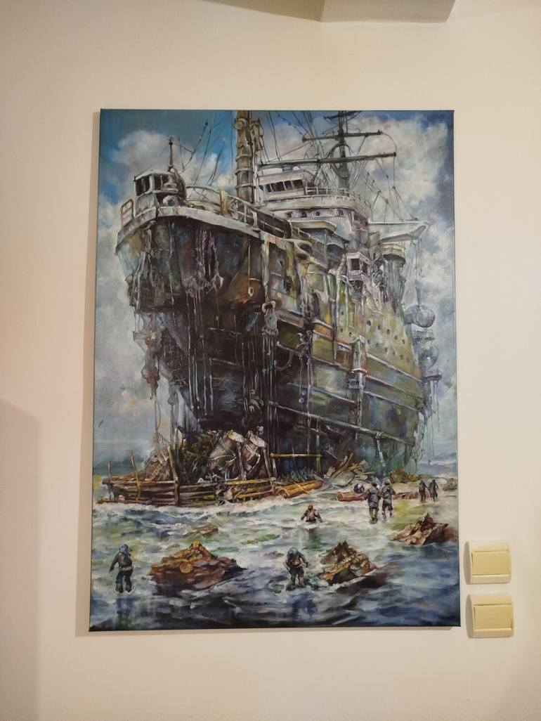 Original Art Deco Boat Paintings by Elvira Nalbat