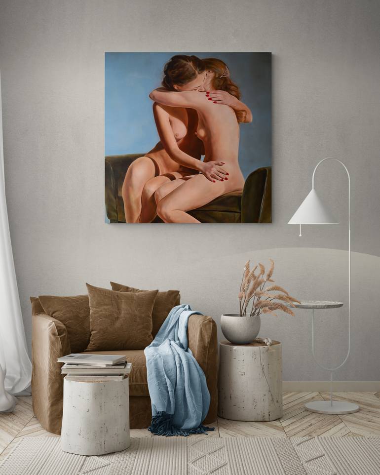 Original Figurative Love Painting by Istvan Cene Gal