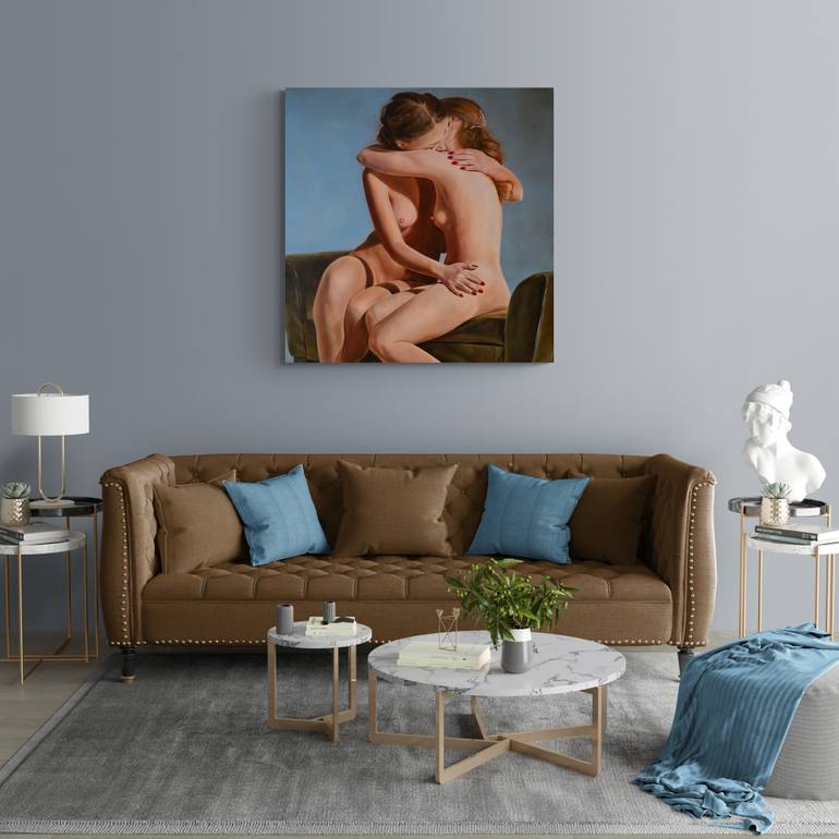 Original Figurative Love Painting by Istvan Cene Gal