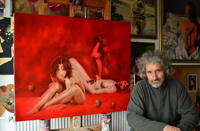 Original Realism Erotic Painting by Istvan Cene gal