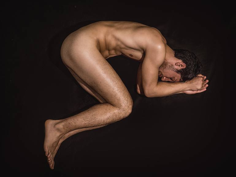 Birth. Exercise on male nude. Naked man on black Photography by Stefano  Mercurius