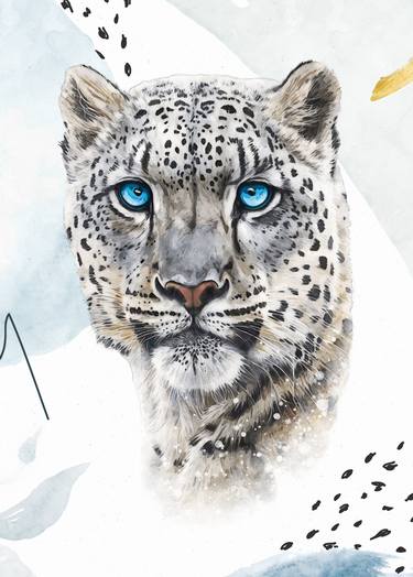 Beautiful Snow Leopard Art Watercolor Painting Portrait thumb