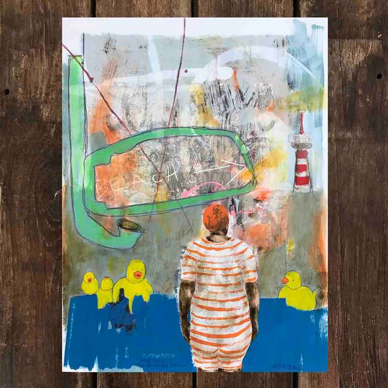 Original Street Art Beach Mixed Media by Line Marsdal