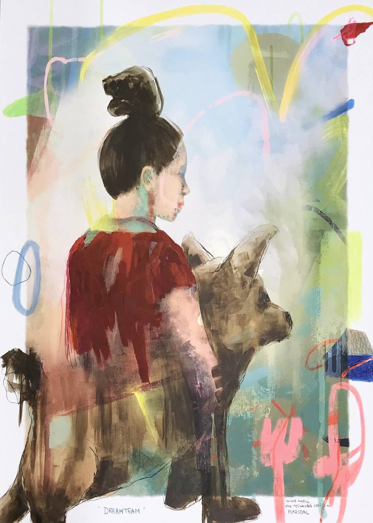 Original Street Art Dogs Mixed Media by Line Marsdal