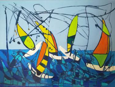 Original Modern Boat Paintings by Marlis G Schill