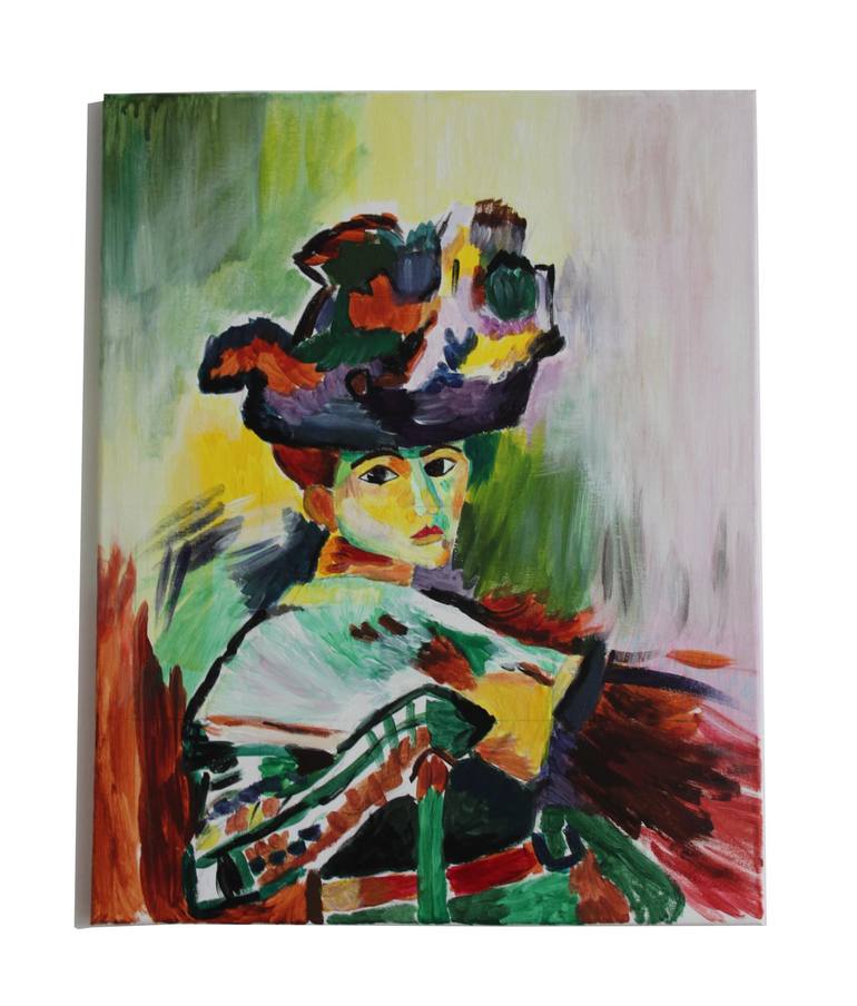 Original People Painting by Annelotte Vos | Contemporary Art on Canvas | Lady with colorful hat