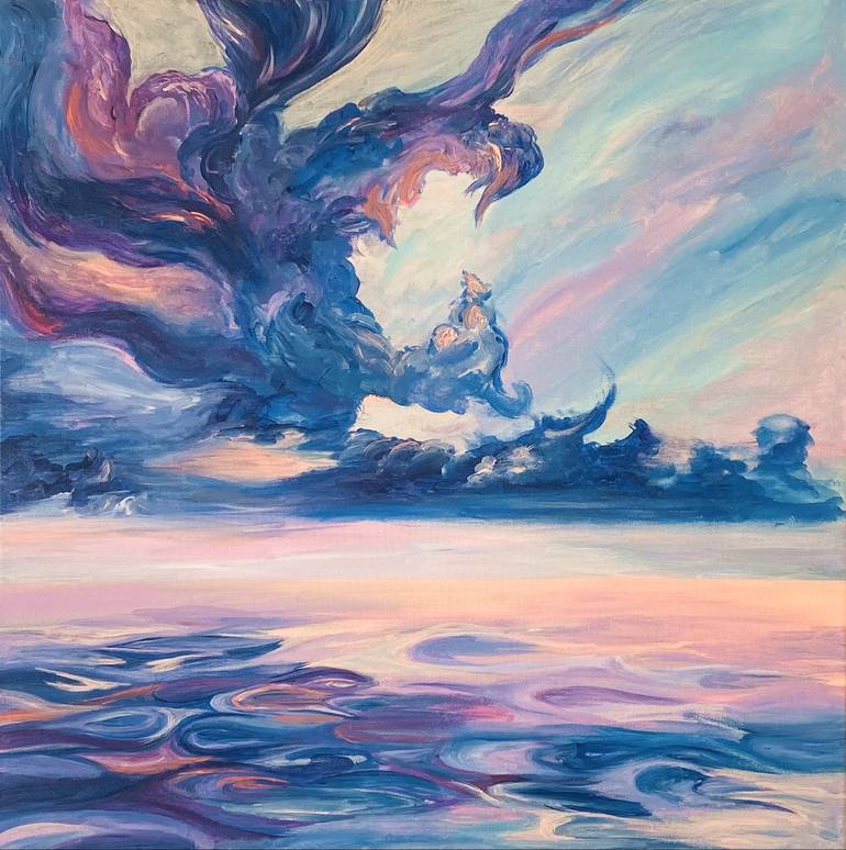 Original Sunset Painting by Olga Gorokhova | Abstract Art on Canvas | Dance of the Sky and the Sea