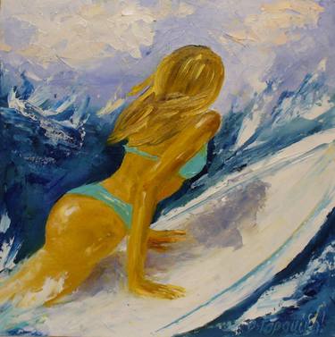 Surfer Girl surfing wave abstract painting thumb