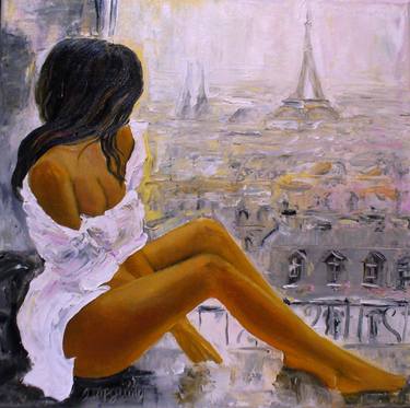 Paris french rooftops,  woman in whit dress thumb