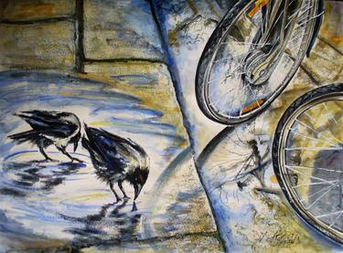 Original Illustration Bicycle Paintings by Oksana Gordijko