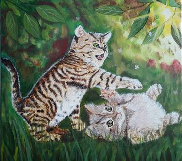 Playing Cats Spielende Katzen Acrylbild thumb