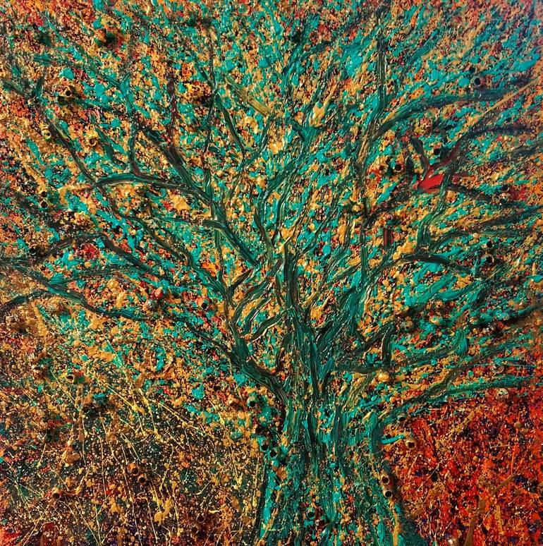 The Rain Tree 23x 23 acrylic on canvas Painting by Anita Saran ...