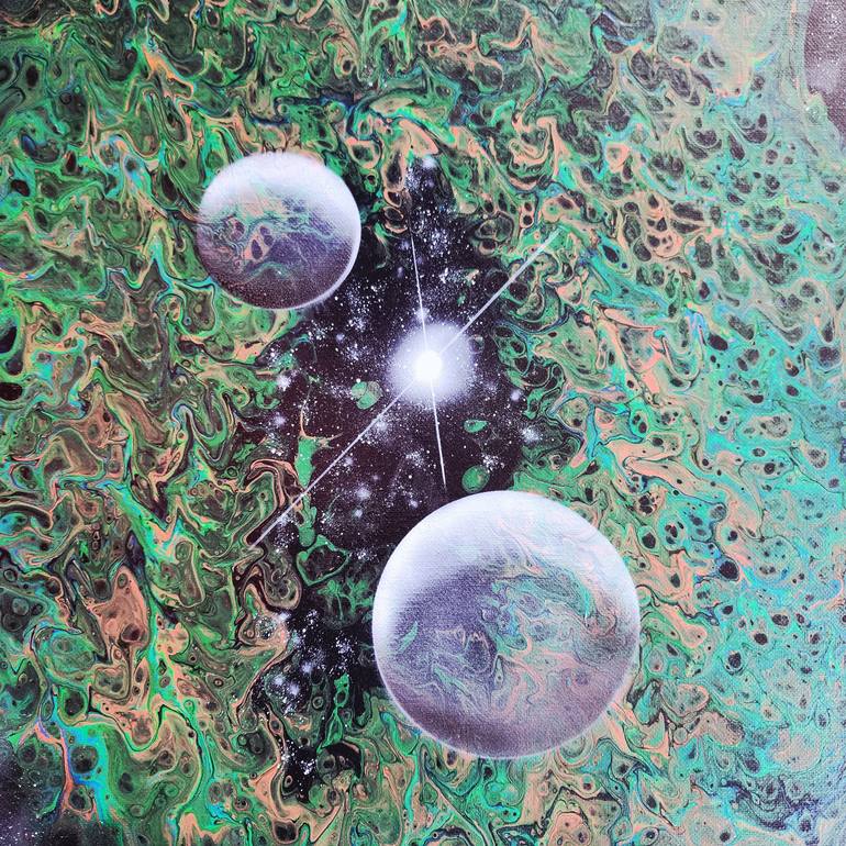 Original Abstract Outer Space Painting by Marilyn Curtis