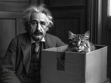 Einstein with Schrödinger's Cat at the 1927 Solvay Conference thumb