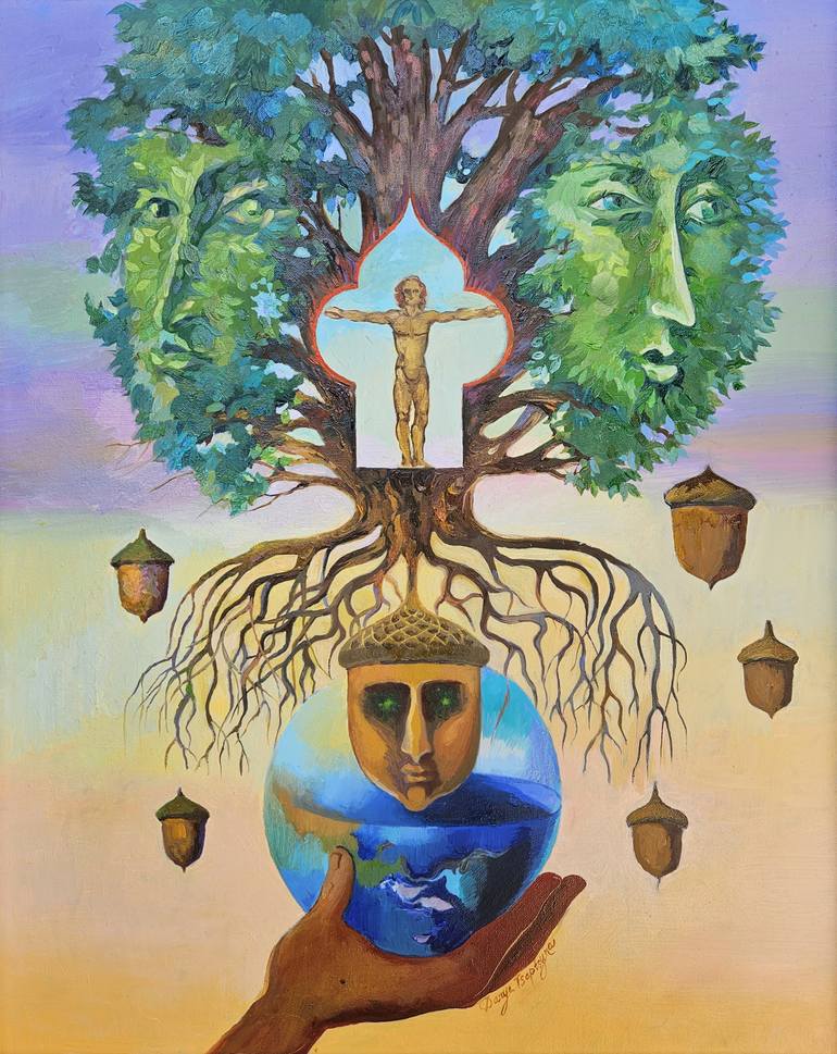 Original Classical Mythology Painting by Darya Tsaptsyna | Symbolism Art on Canvas | The Tree of Life