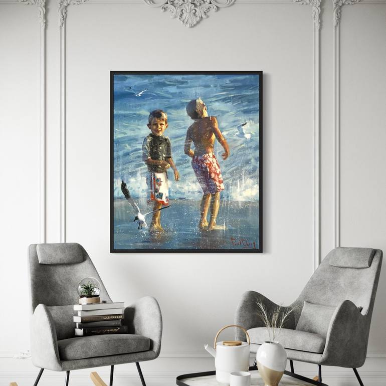 Original Impressionism Children Painting by Paul Cheng