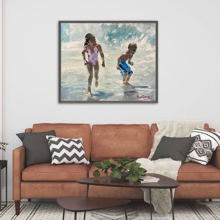 Original Impressionism Beach Painting by Paul Cheng