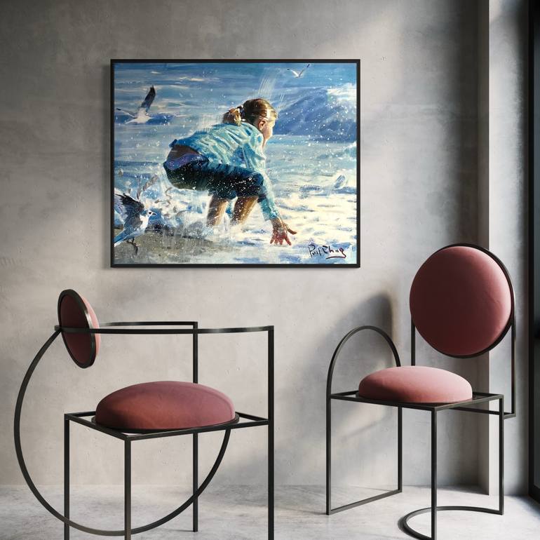 Original Impressionism Beach Painting by Paul Cheng