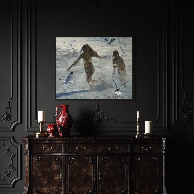 Original Impressionism Beach Painting by Paul Cheng