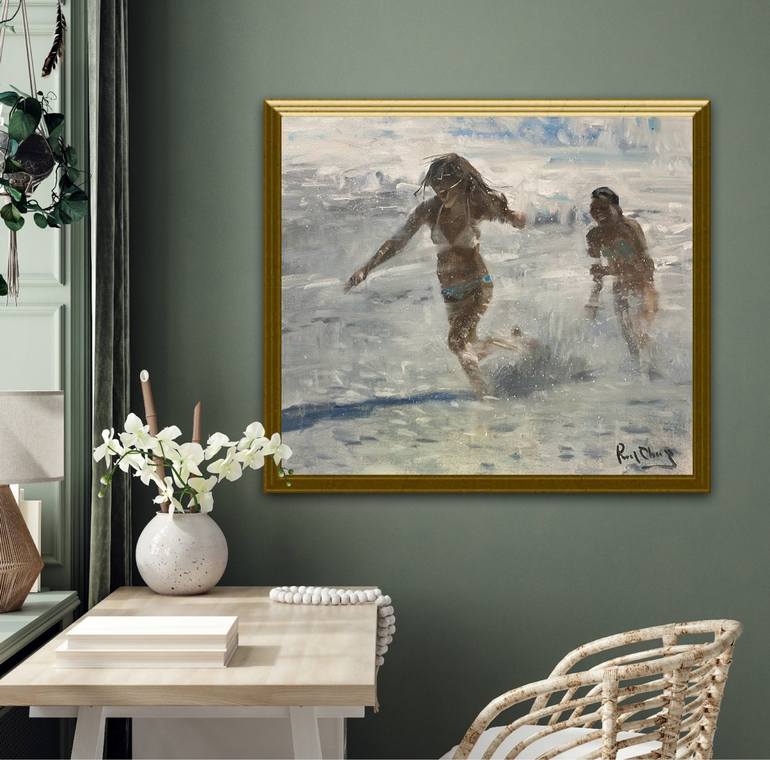 Original Impressionism Beach Painting by Paul Cheng