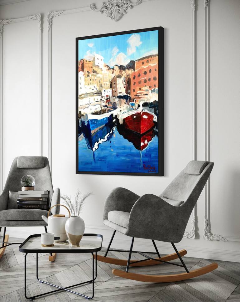 Original Impressionism Boat Painting by Paul Cheng