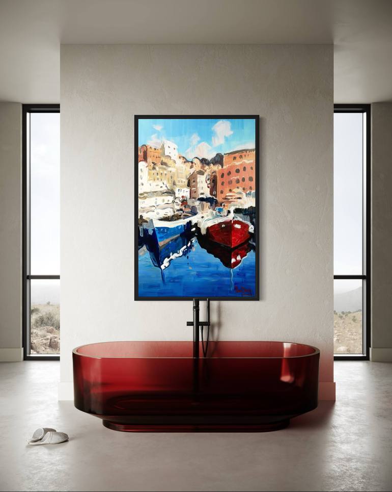 Original Impressionism Boat Painting by Paul Cheng