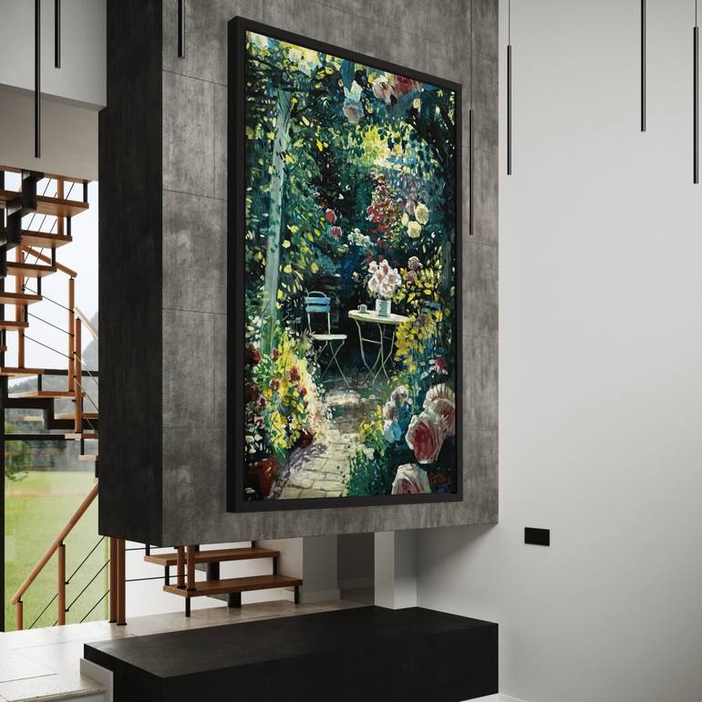 Original Impressionism Garden Painting by Paul Cheng