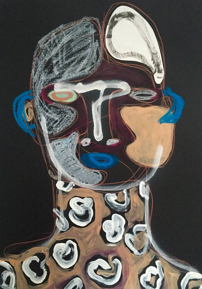 Man with blue lips Drawing by BJ BROEKHUIZEN | Saatchi Art