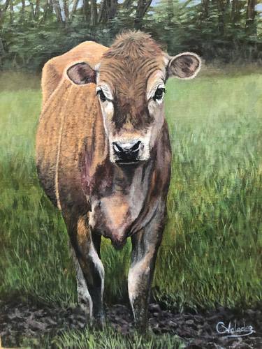 Print of Fine Art Cows Paintings by Christine Valadez