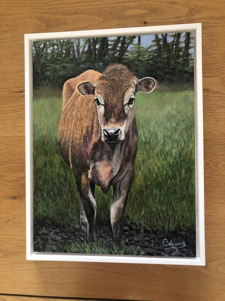 Original Fine Art Cows Painting by Christine Valadez