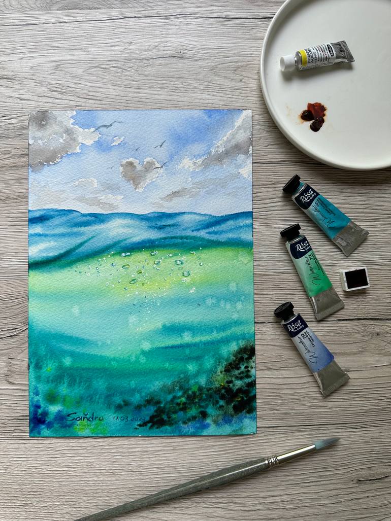 Original Photorealism Water Painting by Oleksandra Padushyna