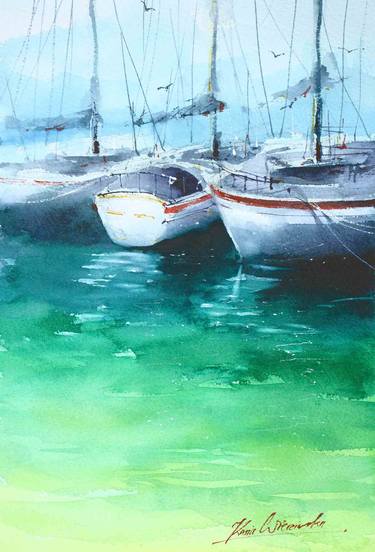 Original Fine Art Boat Paintings by Kasia Wiercinska
