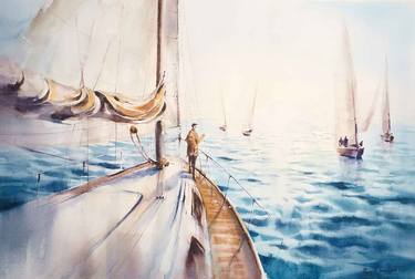 Original Expressionism Sailboat Paintings by Kasia Wiercinska
