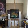 On the easel in the studio