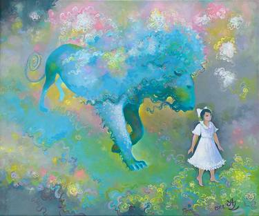 Girl and Lion Walking thumb