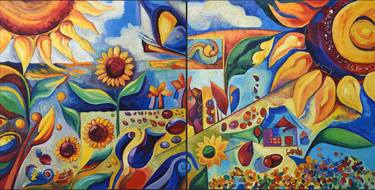 Home Sweet Home: Diptych Original Painting by Jolie Dean thumb