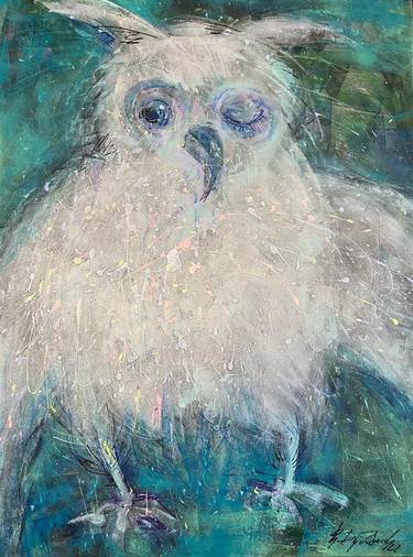 Expressionism painting  Little owlet Good night thumb