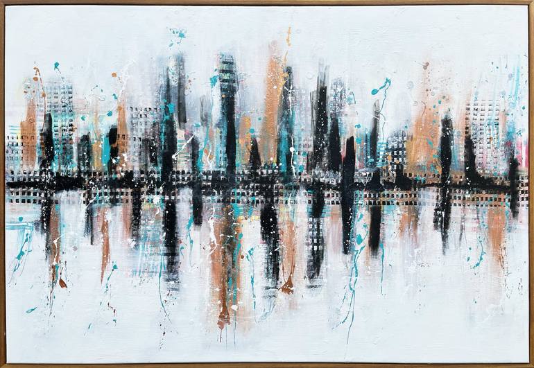 Acrylic City Landscape Painting Big Abstract Cityscape Painting Black And  White