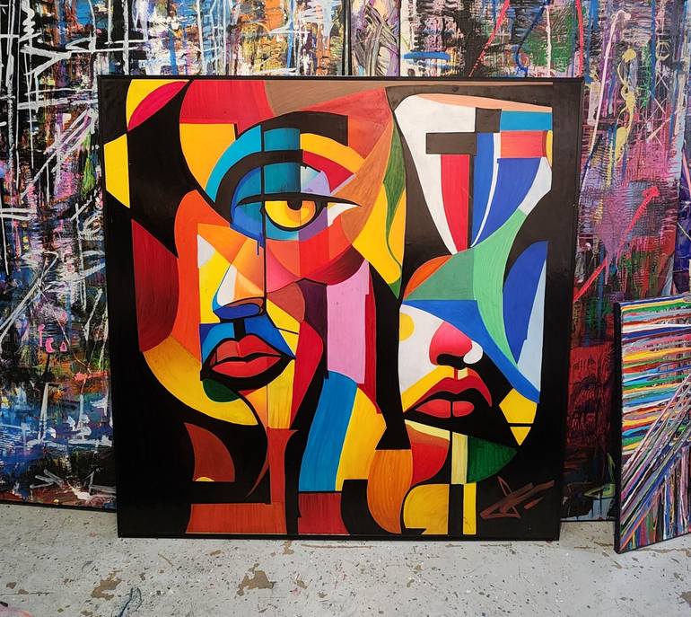 Original Cubism Women Painting by Sam Simeone