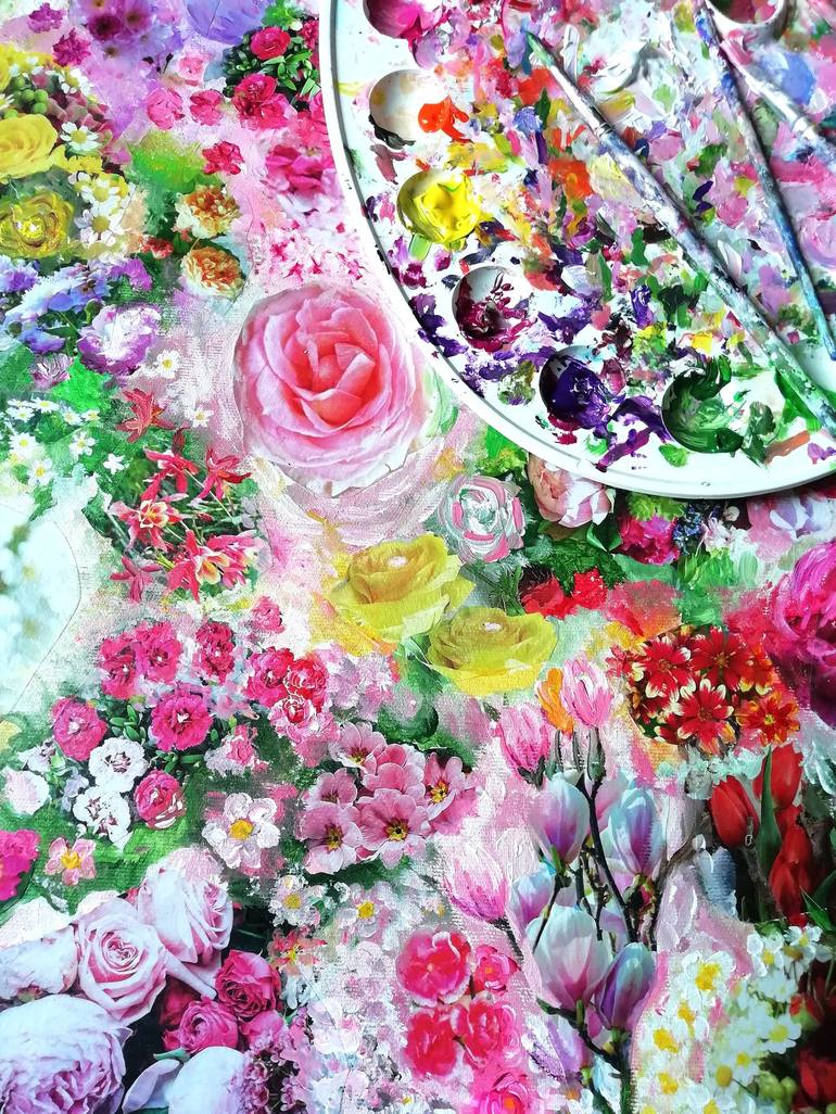 Original Floral Mixed Media by Cyrielle Recoura