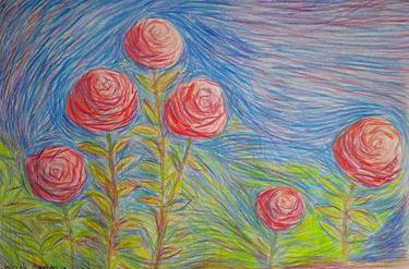 Original Impressionism Floral Drawings by Marcelo Magalhães